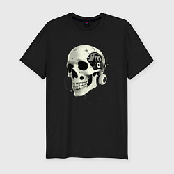 Мужская slim-футболка Кибернетический череп с проводами