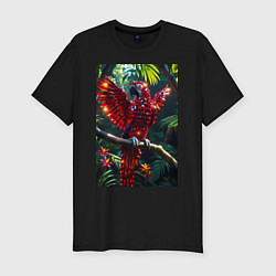 Футболка slim-fit Попугай из драгоценных камней, цвет: черный