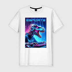 Футболка slim-fit Tyrannosaurus is esports player - neon glow, цвет: белый
