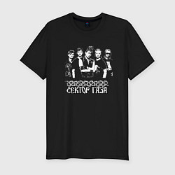 Мужская slim-футболка Сектор газа пиксельный белый портрет