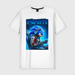 Футболка slim-fit Hedgehog Sonic is esports player - neon glow, цвет: белый