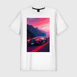Футболка slim-fit Суперкар едет около океана, цвет: белый