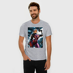 Футболка slim-fit Девушка с оружием в киберпанк стиле, цвет: меланж — фото 2