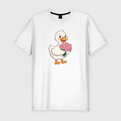 Мужская slim-футболка Милая уточка с букетом роз