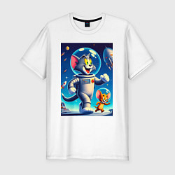 Мужская slim-футболка Космонавты Том и Джерри