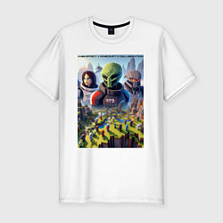 Футболка slim-fit Масс Эффект и Майнкрафт - коллаба нейросеть, цвет: белый