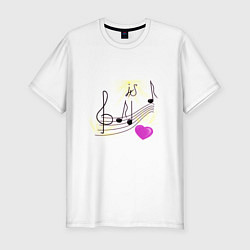 Мужская slim-футболка Музыка это моя любовь на светлом фоне
