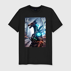 Футболка slim-fit Cool dragon - cyberpunk New York, цвет: черный