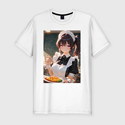 Футболка slim-fit Горничная в maid-cafe украшает еду, цвет: белый
