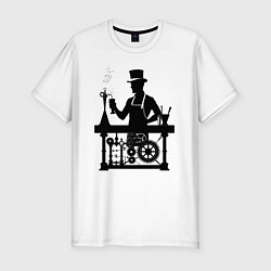 Футболка slim-fit Бармен стимпанк, цвет: белый