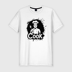 Мужская slim-футболка Шеф-повар с ложкой черной краской