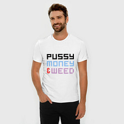 Футболка slim-fit Pussy, money, weed, цвет: белый — фото 2