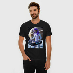 Футболка slim-fit Девушка космо DJ на фоне сатурна, цвет: черный — фото 2