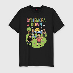 Футболка slim-fit System of a Down, мультяшный стиль, цвет: черный