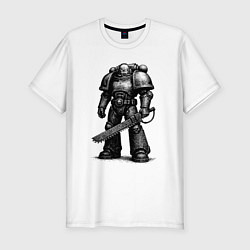 Футболка slim-fit Космодесантник с цепным клинком, цвет: белый