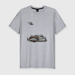 Футболка slim-fit Ретрофутуризм летающая пожарная машина, цвет: меланж