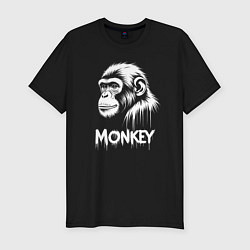 Футболка slim-fit Обезьяна белой краской, цвет: черный