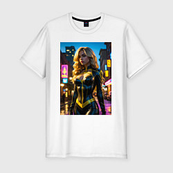 Футболка slim-fit Черная Канарейка на улице города, цвет: белый