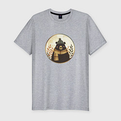 Футболка slim-fit Мишка в шарфе и шапке, цвет: меланж