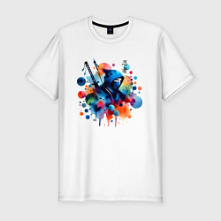 Футболка slim-fit Ninja - watercolor sketch, цвет: белый