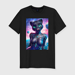 Футболка slim-fit Cyber panther - ai art fantasy, цвет: черный
