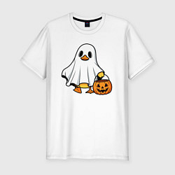 Мужская slim-футболка Утенок в костюме приведения - Хэллоуин