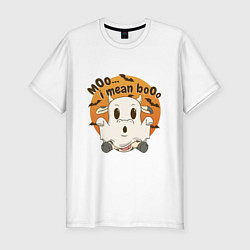 Мужская slim-футболка Корова привидение: moo-boo - буу-муу