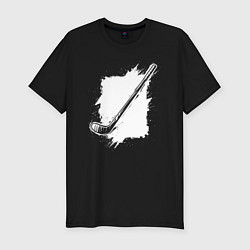 Мужская slim-футболка Хоккейная клюшка в квадрате