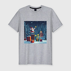 Мужская slim-футболка Дед Морозио и Принцесса Снегурочка: вперёд за звёз