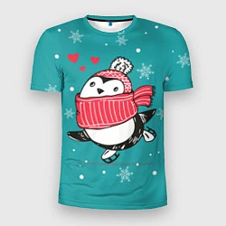 Мужская спорт-футболка Пингвинчик на коньках