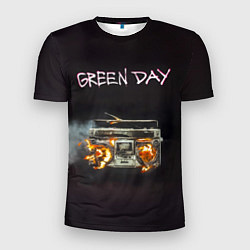 Футболка спортивная мужская Green Day магнитофон в огне, цвет: 3D-принт