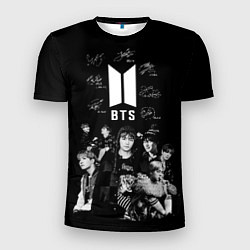 Футболка спортивная мужская BTS плакат с автографами, цвет: 3D-принт