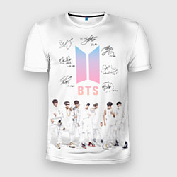 Футболка спортивная мужская BTS белый постер, цвет: 3D-принт