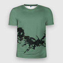 Футболка спортивная мужская Черные кони, цвет: 3D-принт