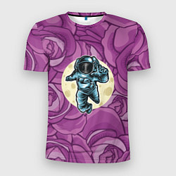 Мужская спорт-футболка Космонавт в розах