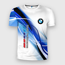 Футболка спортивная мужская BMW волны - blue-white, цвет: 3D-принт