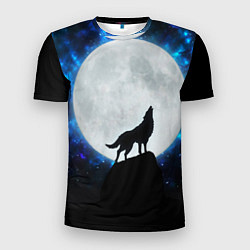 Футболка спортивная мужская Волк воющий на луну, цвет: 3D-принт