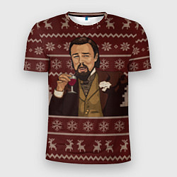 Футболка спортивная мужская Новогодний Ди Каприо с бокалом, цвет: 3D-принт