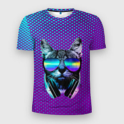 Футболка спортивная мужская Кот очки наушники модный, цвет: 3D-принт