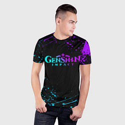 Футболка спортивная мужская GENSHIN IMPACT NEON LOGO, цвет: 3D-принт — фото 2