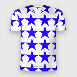 Футболка спортивная мужская Синие звёзды на белом фоне, цвет: 3D-принт