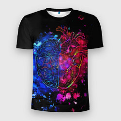 Мужская спорт-футболка Сердце и мозг в неоне