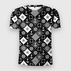 Мужская спорт-футболка Черно-белый морской плед