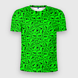 Футболка спортивная мужская Черепа на кислотно-зеленом фоне, цвет: 3D-принт