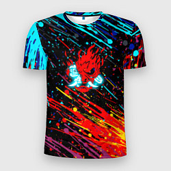 Мужская спорт-футболка Cyberpunk 2077 Цветные брызги