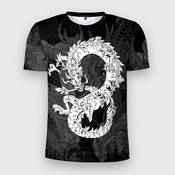 Мужская спорт-футболка Белый Дракон Гранж White Dragon