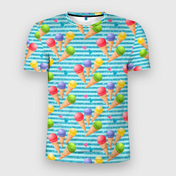 Мужская спорт-футболка Разноцветное мороженое паттерн