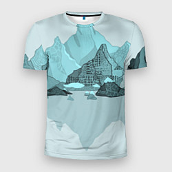 Мужская спорт-футболка Голубой горный пейзаж с темно-серыми тенями