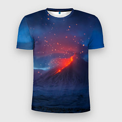 Мужская спорт-футболка Извержение вулкана ночью