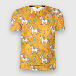 Мужская спорт-футболка Единороги на желтом фоне